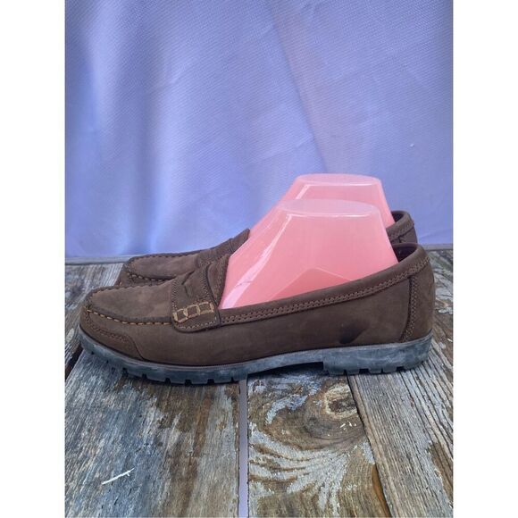 G.H. Bass & Co Brown Suede Leather Loafers Size 9 M Lug Sole Moc Toe Slip On Sho - Picture 7 of 9